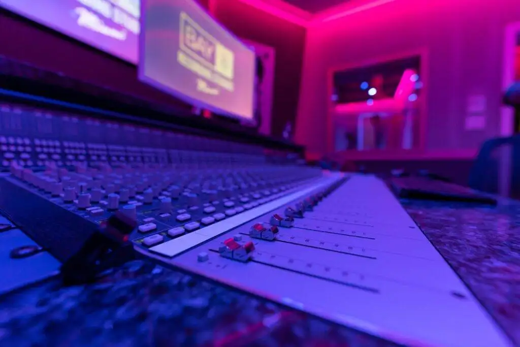 Bay Eight studio mixing console closeup