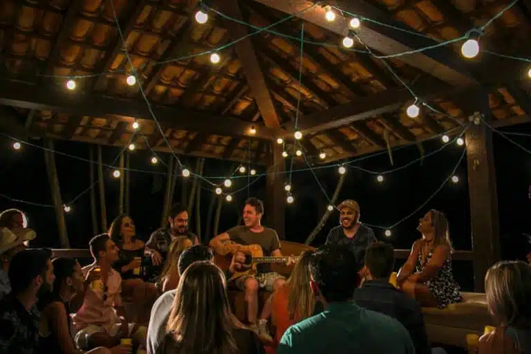 musicians performing intimate acoustic set 
